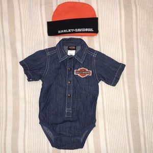 Harley Davidson Jean onesie and hat